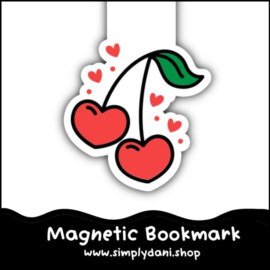 Magnetic bookmark with cherry design on a white background