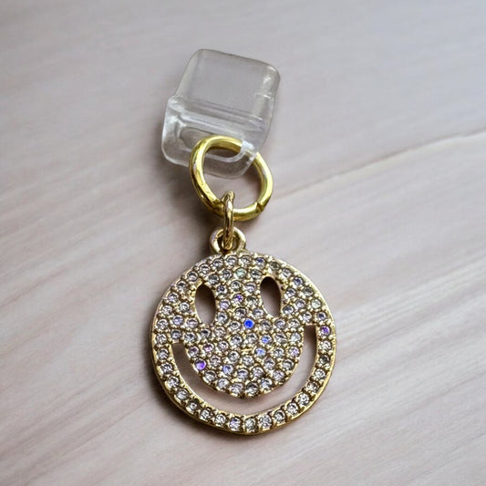 Gold Diamond Happy Face Charm | Kindle, iPad, iPhone (C-Port)