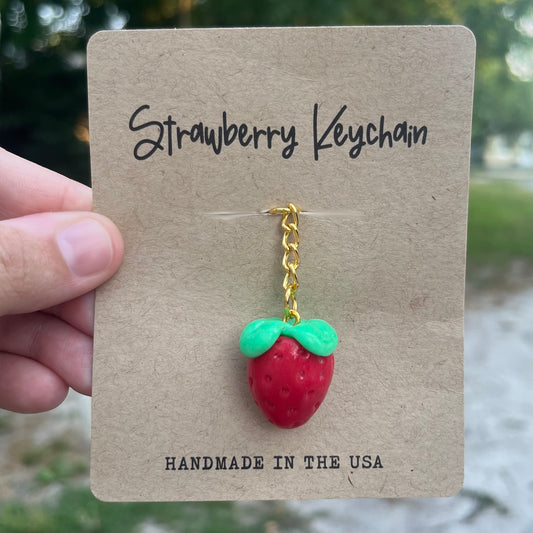 Strawberry Clay Keychain