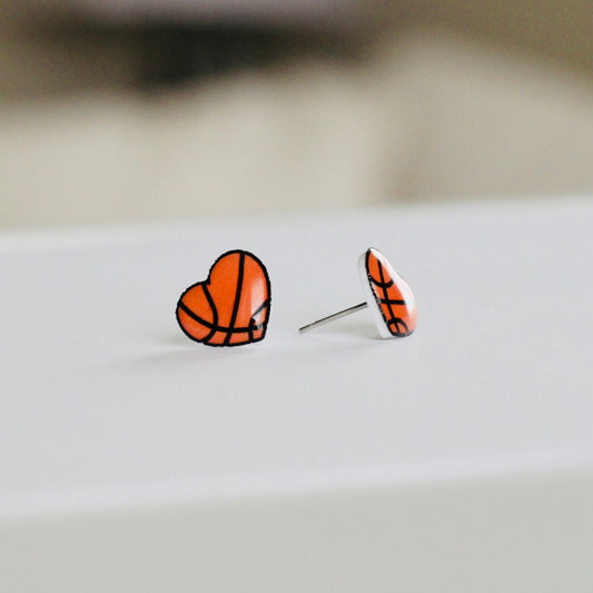 Basketball Heart Stud Earrings