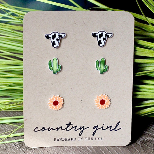 Country Girl Stud Earrings | 3 pack