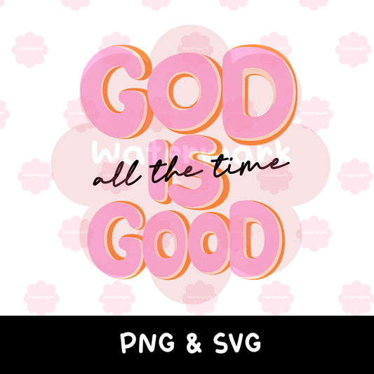 God Is Good PNG | Retro Pink Bubble Letter Christian Design (Instant Download)
